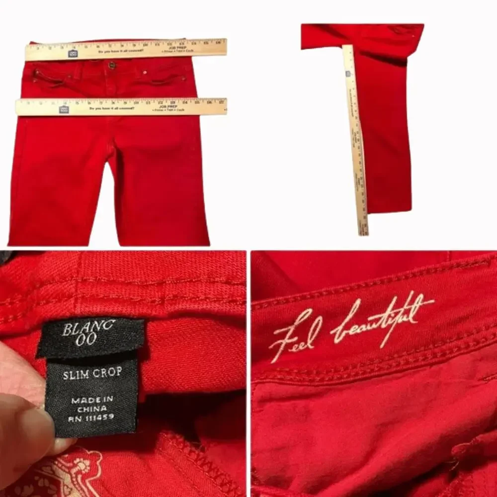 White House Black Market Womens Slim Crop Red Jeans sz 00 - Picture 5 of 7